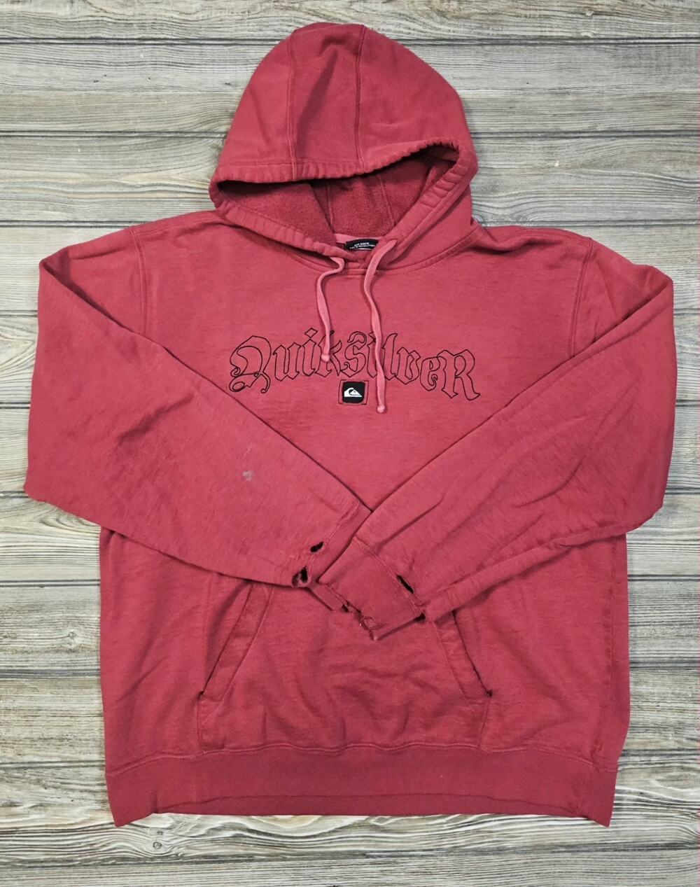 Vintage Quiksilver Hoodie Distressed Spellout Surfwear Grunge Faded Surfing Surf